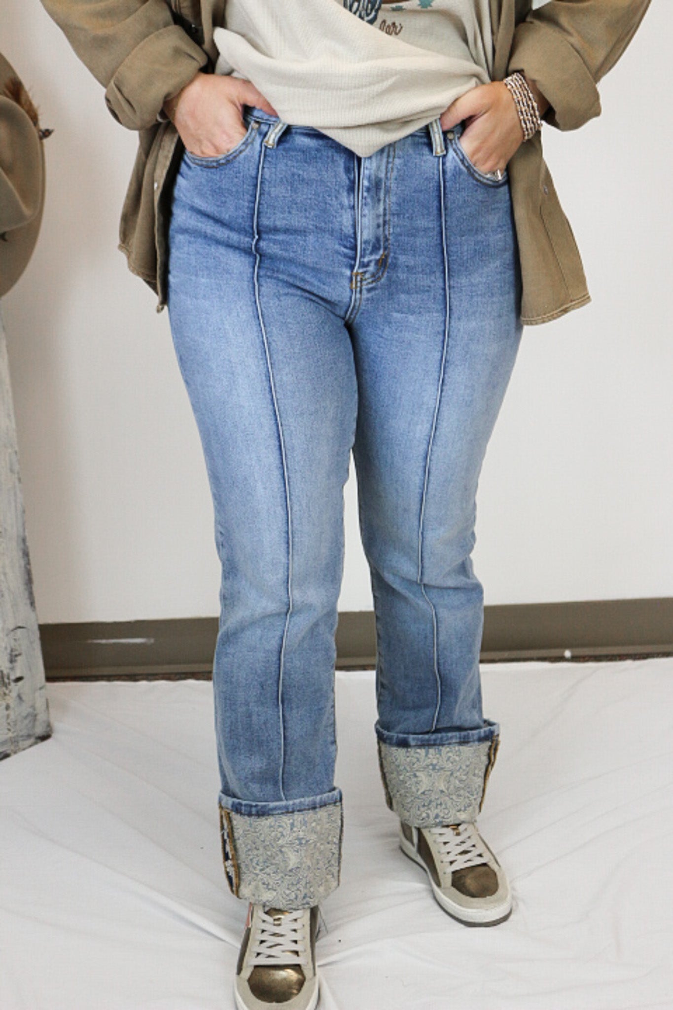 Kreek Embroidered Cuffed Jeans