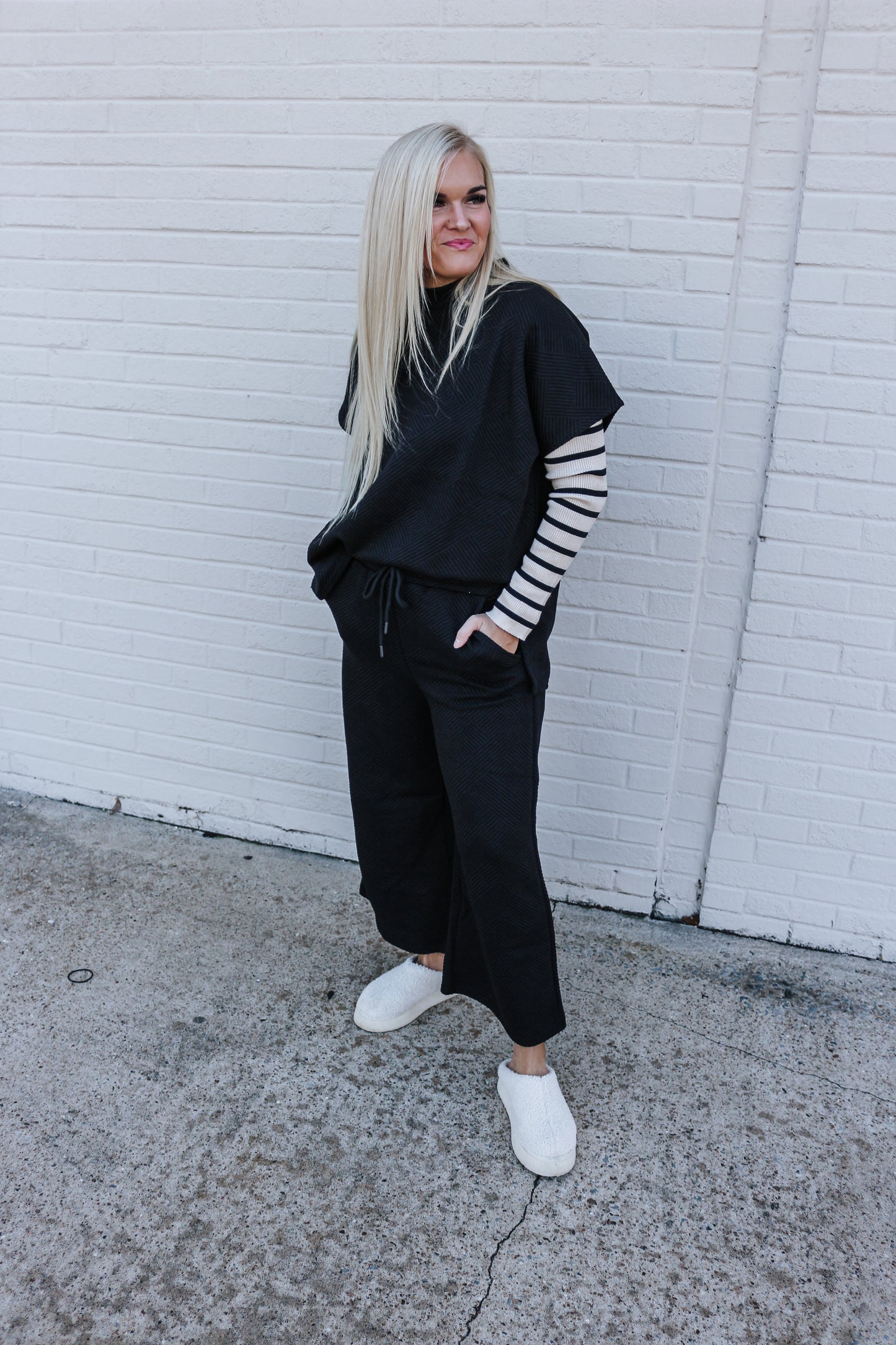 Here For Fun Black Quilt Crop Pants