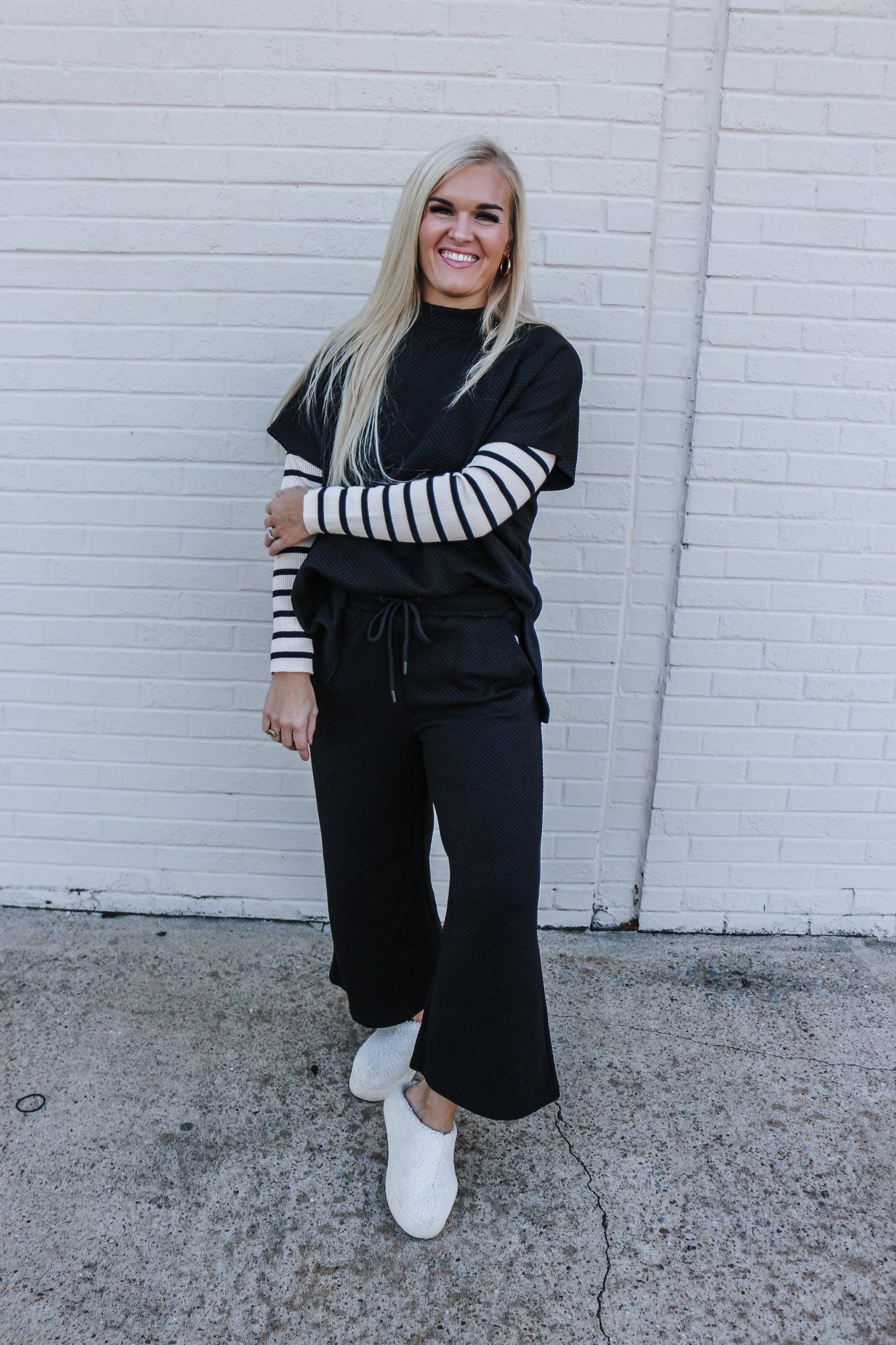 Here For Fun Black Quilt Crop Pants
