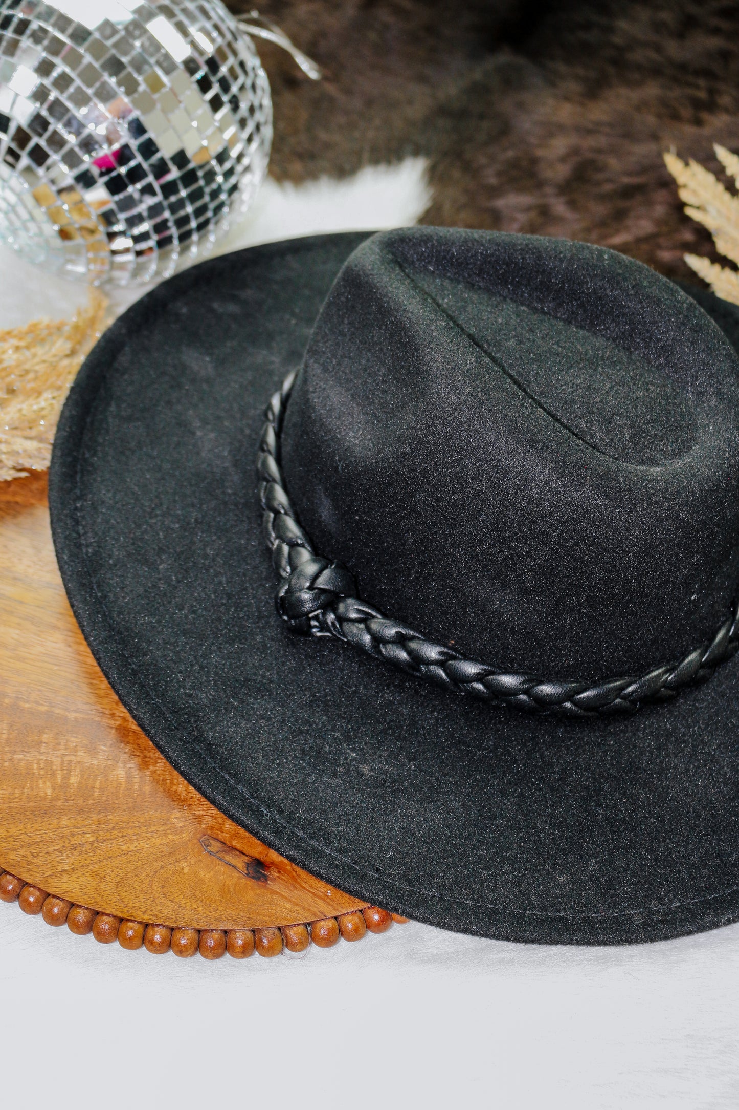 Black Braided Fedora Hat by Mud Pie
