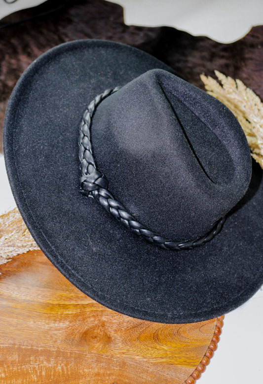 Black Braided Fedora Hat by Mud Pie
