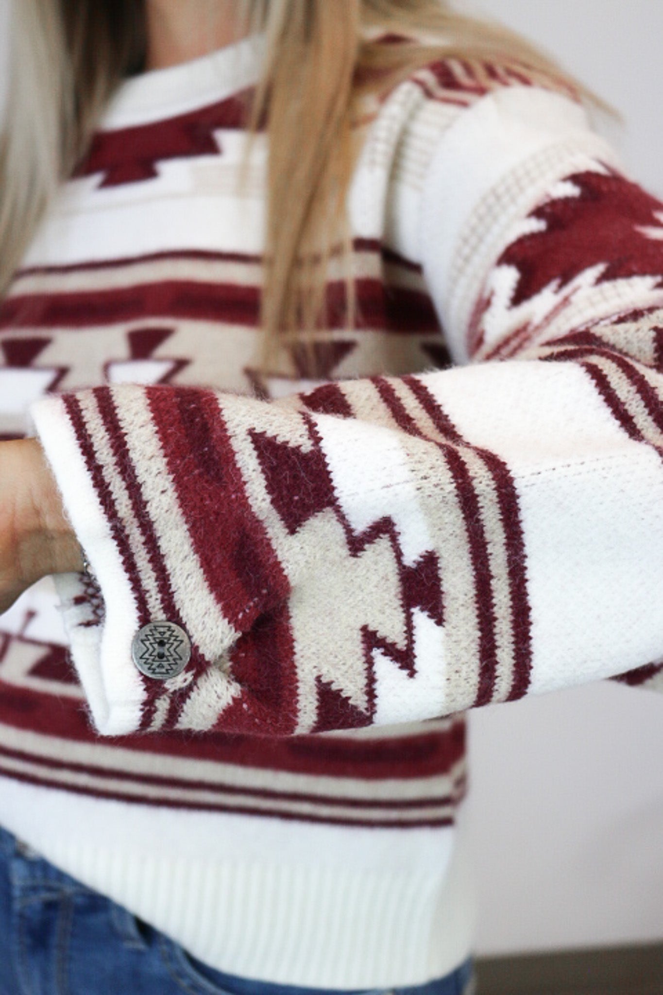 Women's Ariat Macao Jacquard Cream & Maroon Sweater