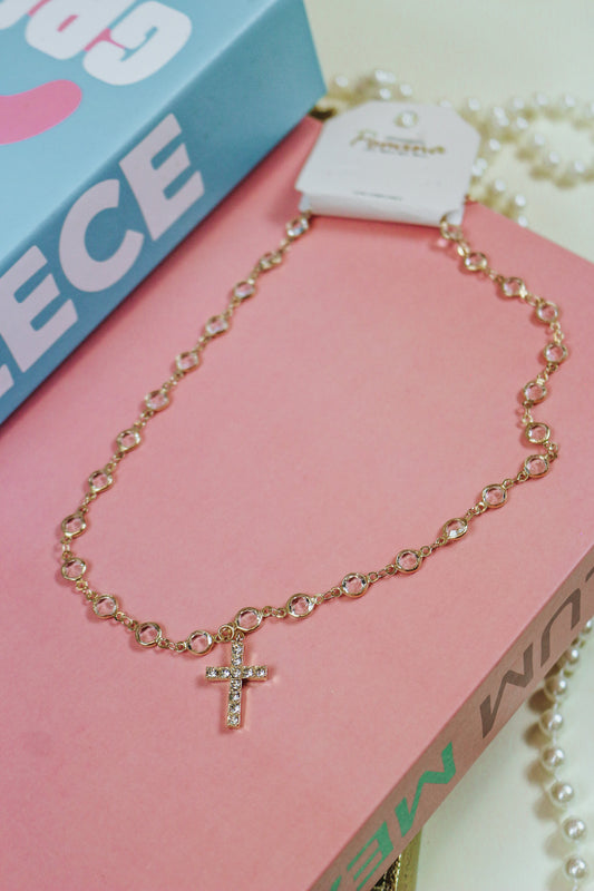 Cross Pendent Gold Beaded Necklace