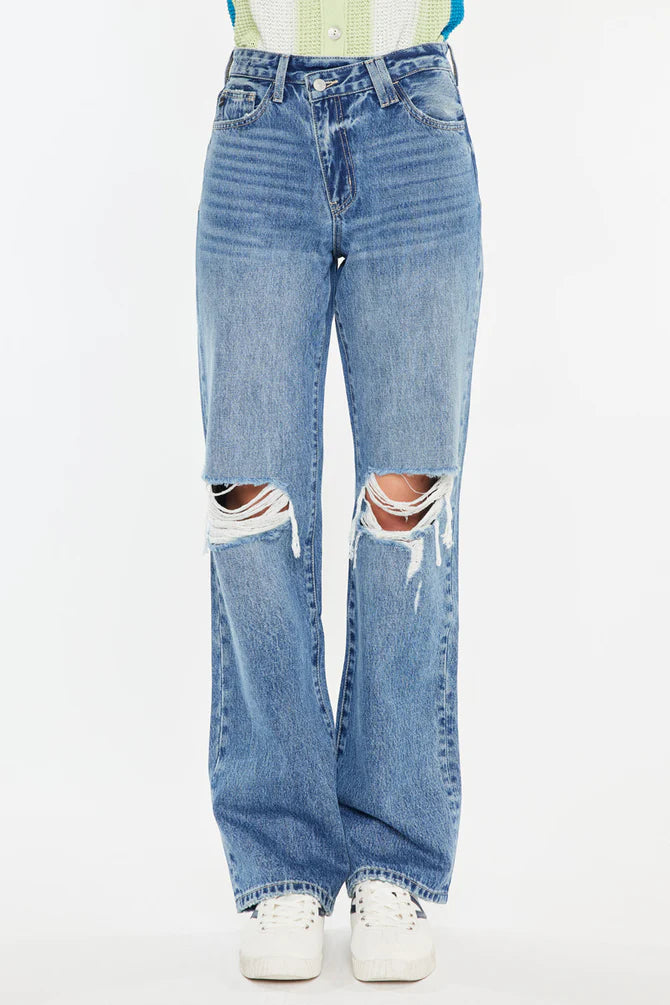 Debra Essentials High Rise 90's Criss Cross Straight Jeans