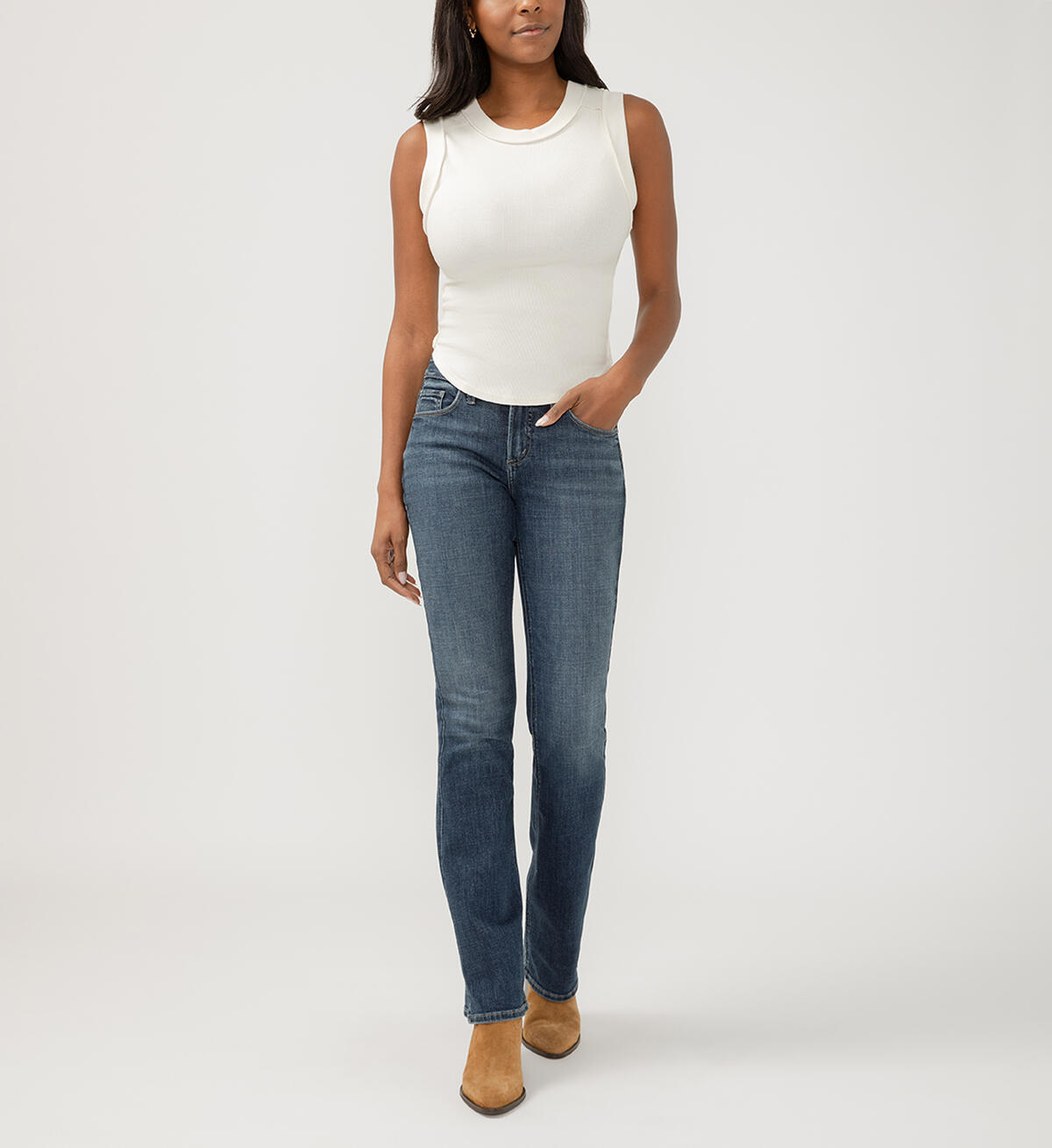 Silver Mid Rise Slim Bootcut Luxe Stretch Jeans