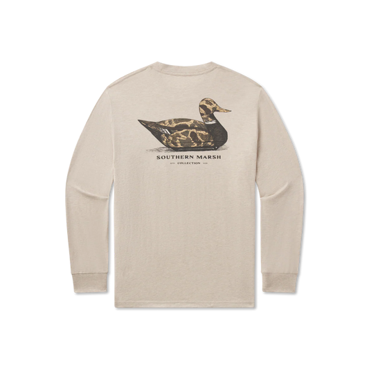 Southern Marsh Washed Oatmeal Vintage Duck Decoy Camo Long Sleeve Tee