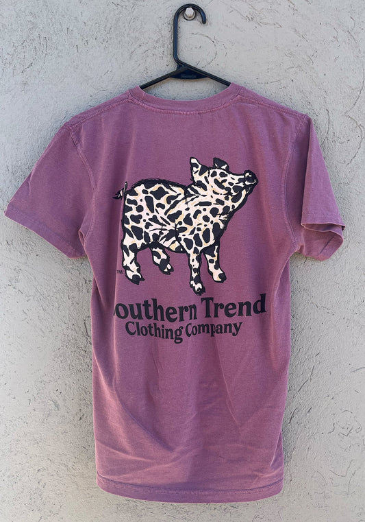 Cow Print Pig T-Shirt- Berry