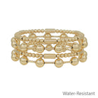 Water Resistant Set of 4 8MM Gold Beaded and Bar Stretch Bracelets