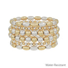 Water Resistant Set of 6 Gold and Silver Oval Beaded 4 and 8mm Stretch Bracelet