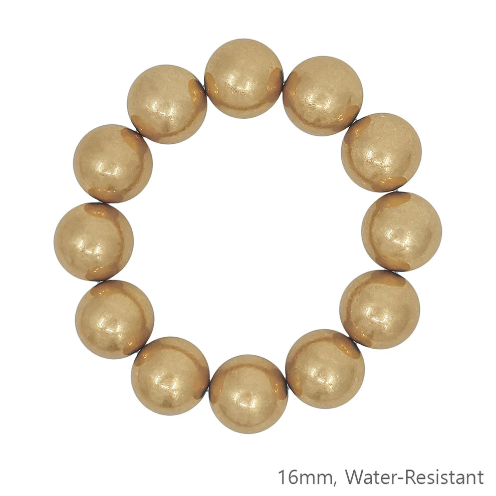 Water Resistant 16MM Gold Metal Ball Stretch Bracelet