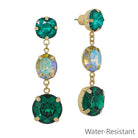 Water Resistant Green Crystal Triple Drop 2" Earring