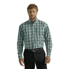 Wrangler Mens Riata Green and White Plaid Long Sleeve Shirt