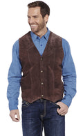 Cripple Creek Mens Boar Suede Leather Vest | Chocolate and Light Brown