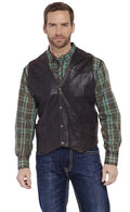Cripple Creek Mens Snap Front Antiqued Leather Vest - Dark Brown