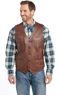 Cripple Creek Mens Button Front Antiqued Leather Vest