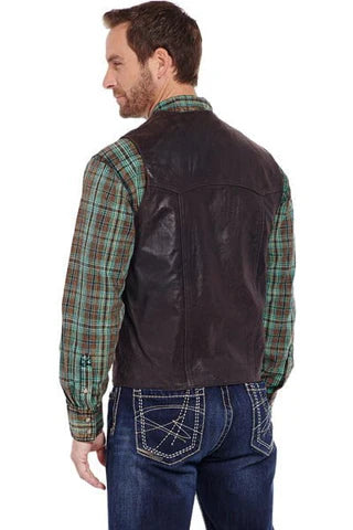 Cripple Creek Men's Antique Chocolate Leather Snap Front Vest