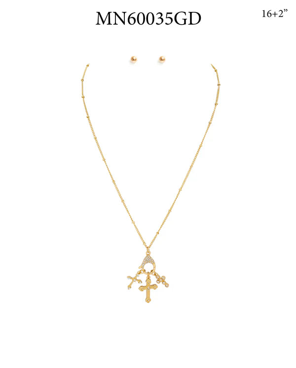 Gold Rhinestone Cross Toggle 16 inch-18 inch Necklace