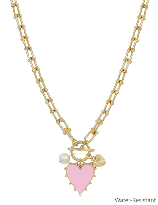 Water Resistant Gold Chain Heart Charm 16"-18" Necklace -2 Colors