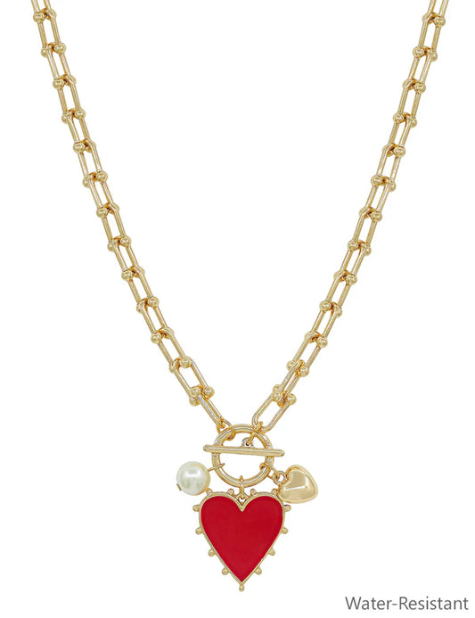 Water Resistant Gold Chain Heart Charm 16"-18" Necklace -2 Colors