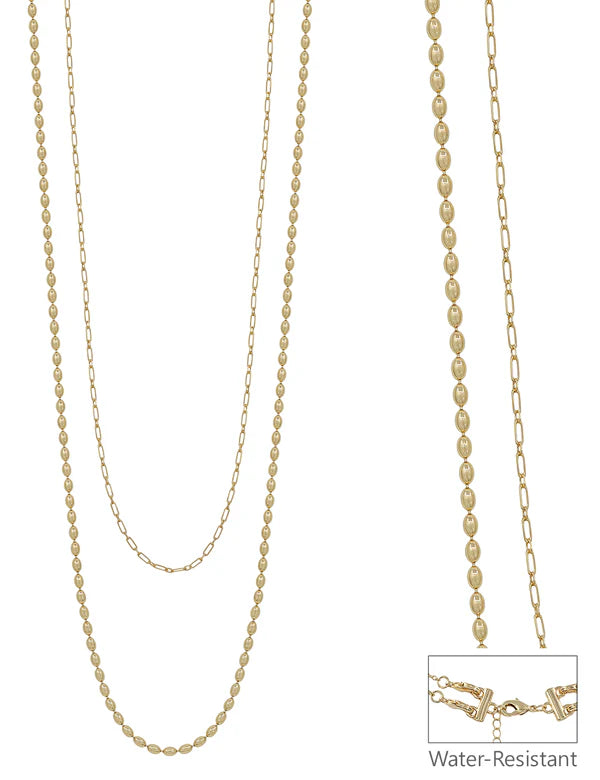 Water Resistant Double Layered Chain 32 inch Necklace