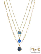 Water Resistant Gold Triple Layered Multi Way Blue Crystal Drop 16"-18" Necklace