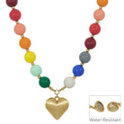 Water Resistant 16MM Multi Beaded with Heart Necklace