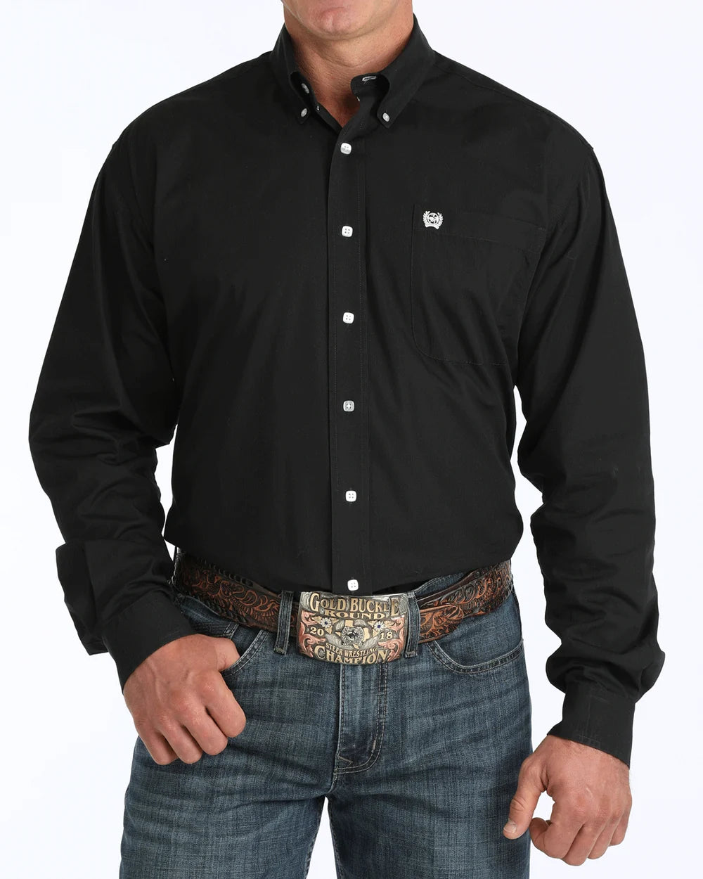 Cinch men's solid black classic fit button down western shirt