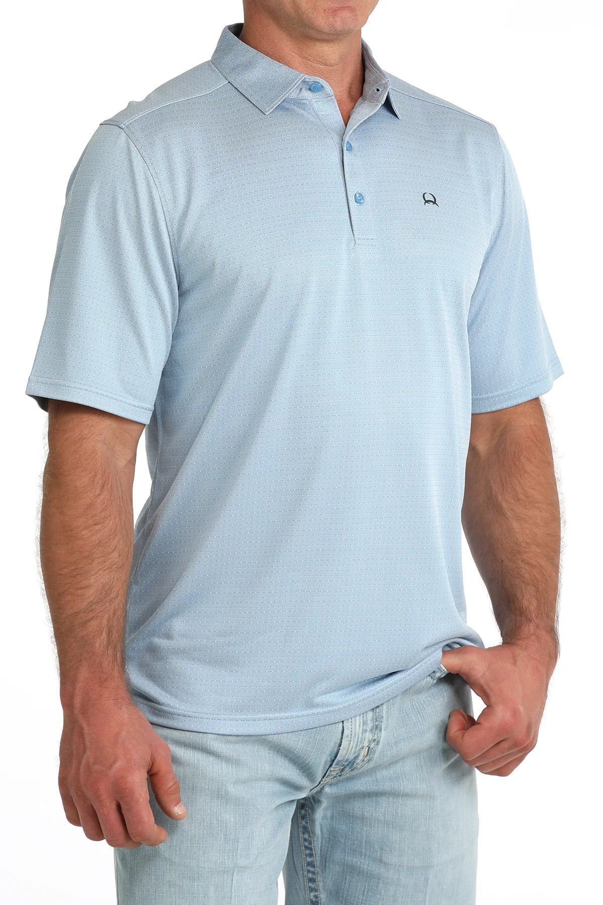 Cinch Mens ArenaFlex Light Blue Geo Print Polo