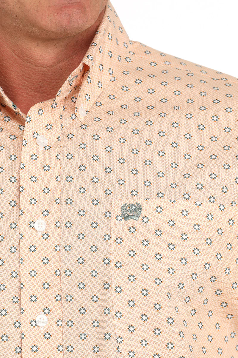 Cinch Men's Orange Print Button Down Long Sleeve Shirt