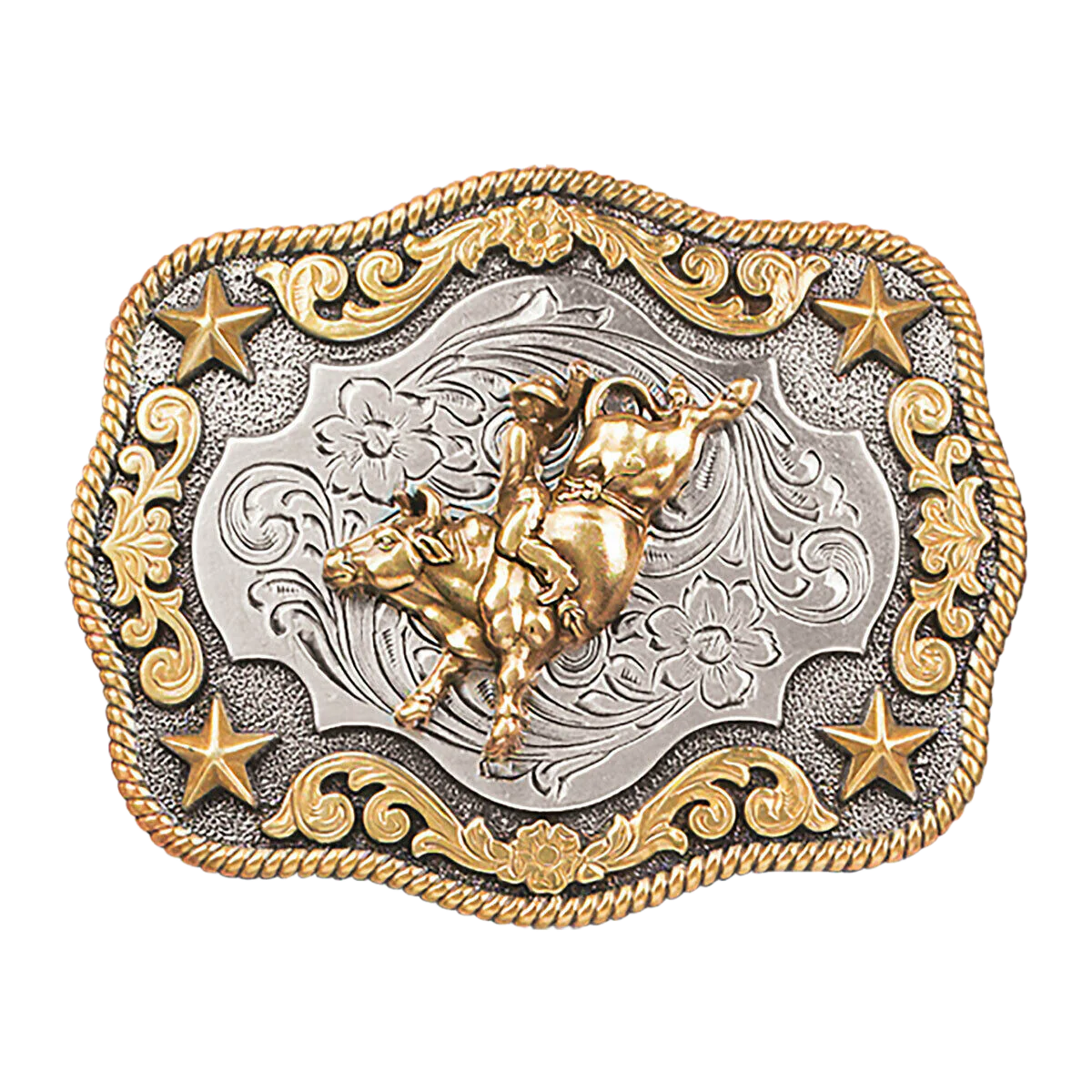 Nocona Youth Bullrider & Stars Rectangle Belt Buckle