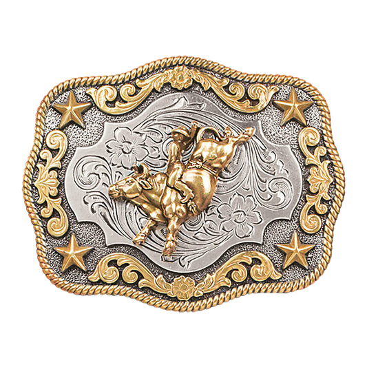 Nocona Youth Bullrider & Stars Rectangle Belt Buckle