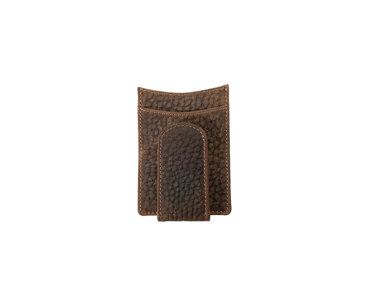 Nocona Mens Textured Brown Leather Magnetic Money Clip Wallet