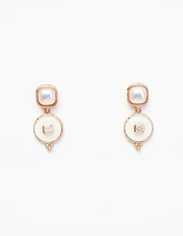 Square Pearl Circle 1 inch Drop Earring