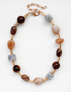 Gold Tube Beaded with Multi Color Natural Stone 18" Necklace