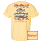 Riverbed Threads Fishers of Men tee in butter yellow, back with fish graphic and Matthew 4:19
