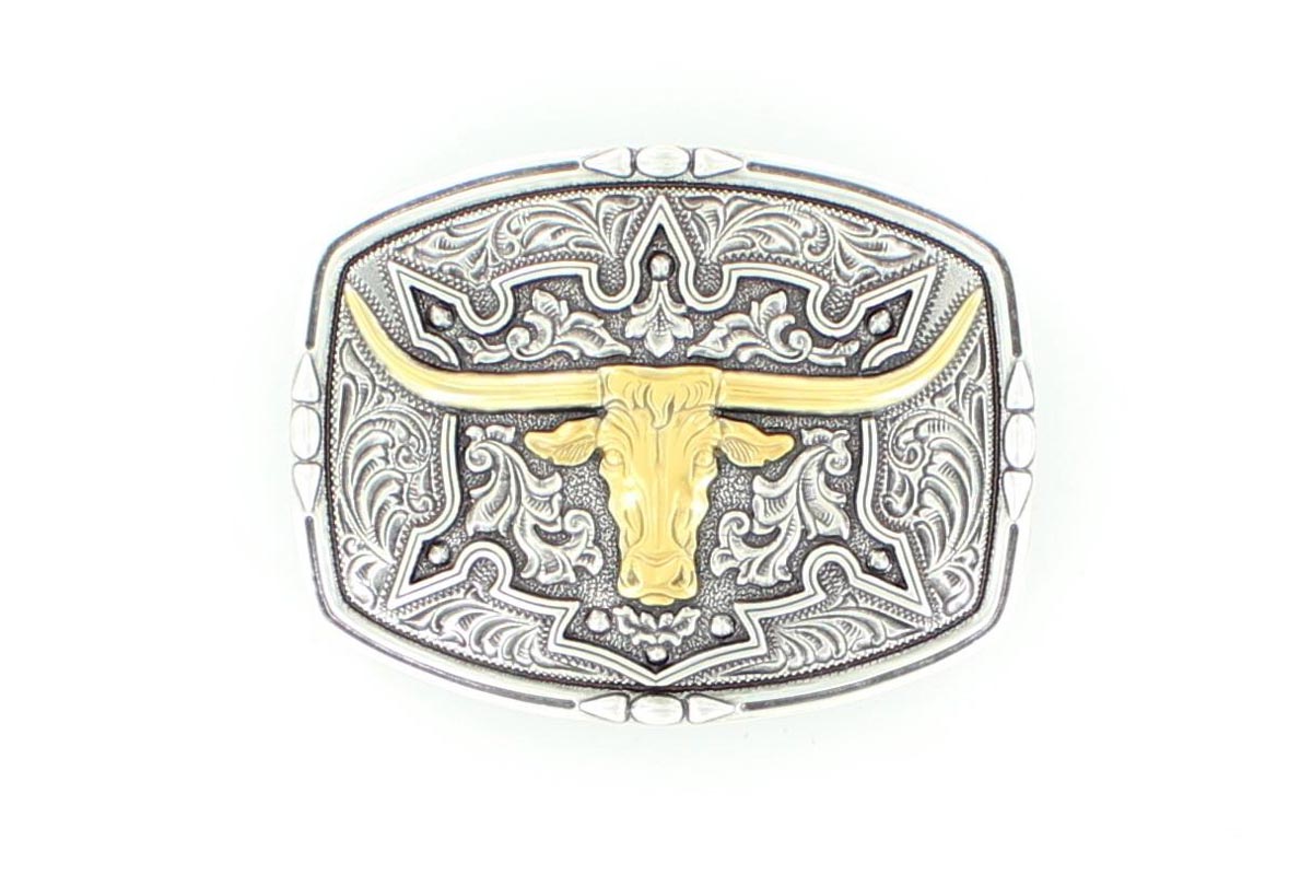 Nocona Mens Longhorn Gold Silver Belt Buckle
