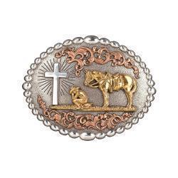 Nocona Mens Oval Bead Edge Praying Cowboy Belt Buckle
