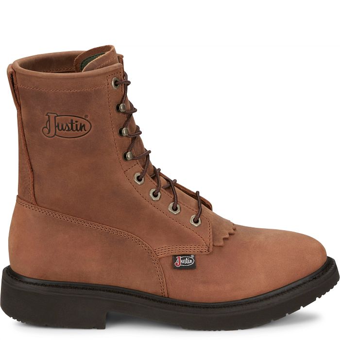 Livestock 8" Lace-Up Round Toe Work Boots by Justin