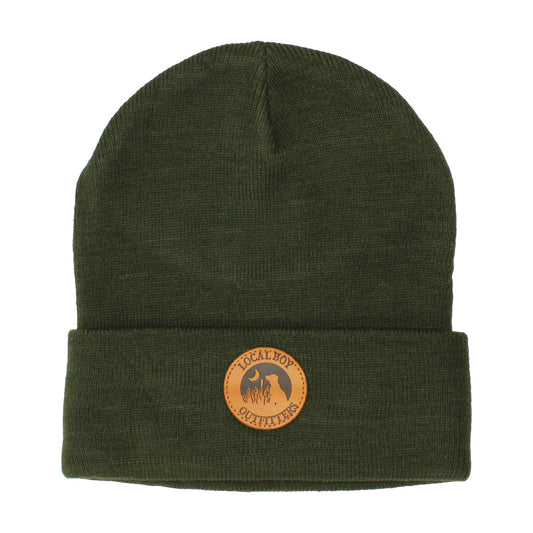 Local Boy Olive Leather Patch Beanie