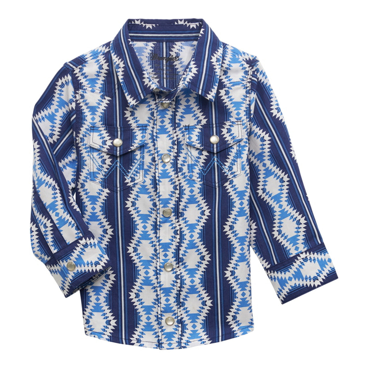 Wrangler Boys Blue Aztec Snap Long Sleeve Shirt