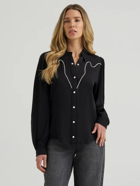 Wrangler Women's Punchy Western Blouse in Black