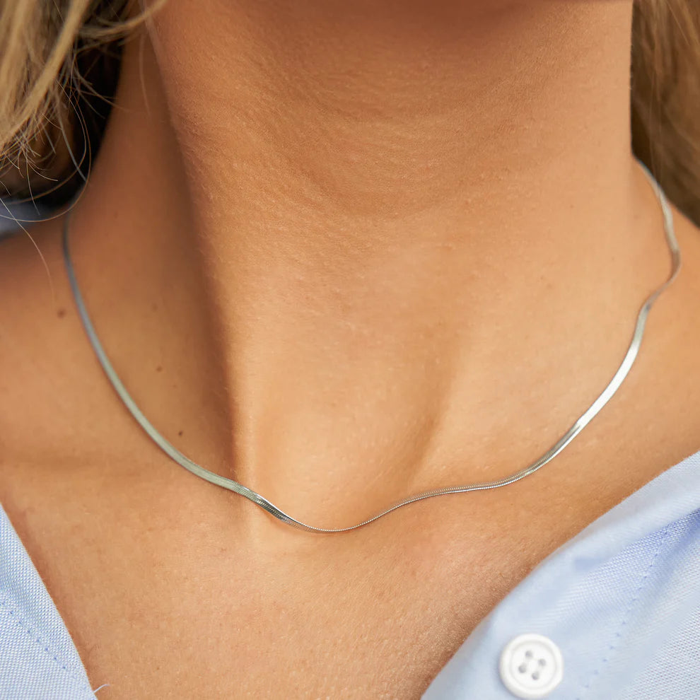 Silver Micro Herringbone Necklace - Waterproof