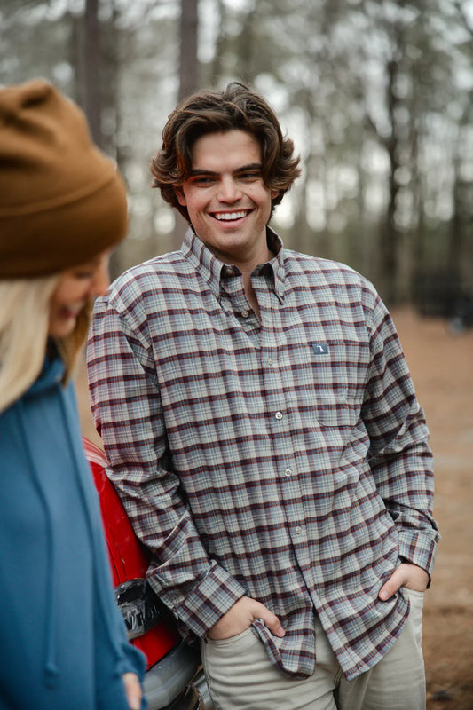 Local Boy Tan Navy Gardner Stretch Flannel Shirt