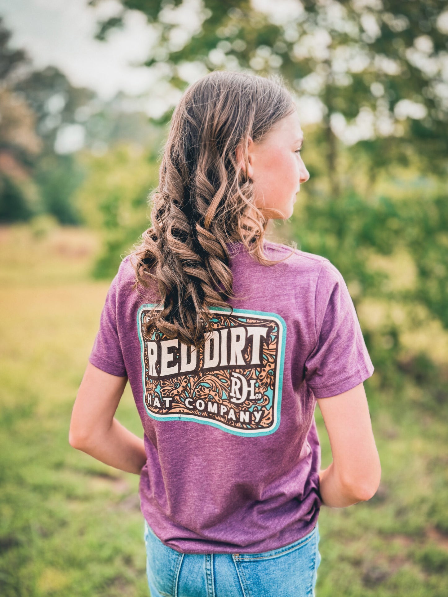 Red Dirt Hat Company Youth Maroon Tooled Leather Tee