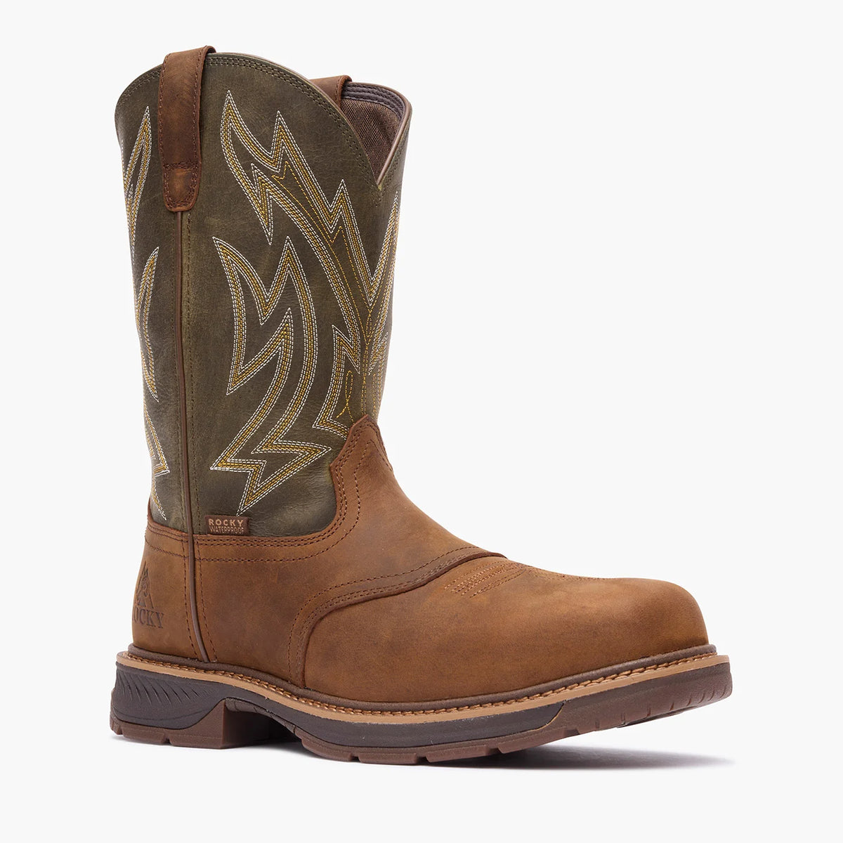 men's brown & green work boot
