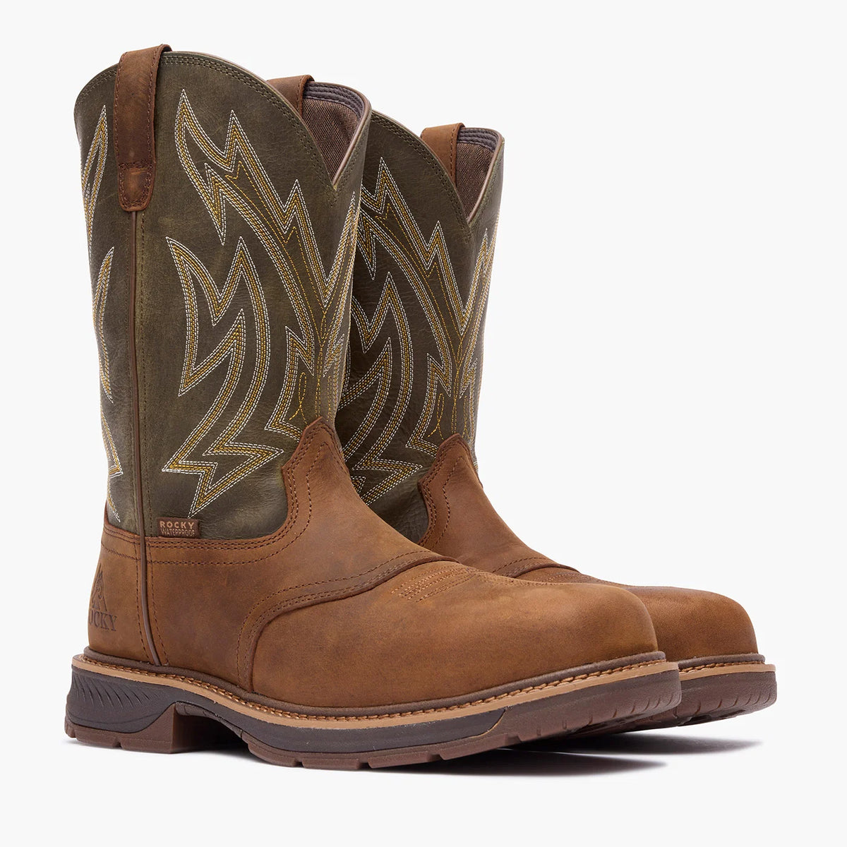 men's brown & green work boot