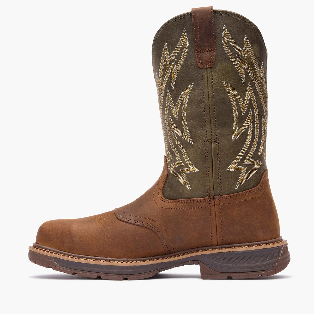 men's brown & green work boot