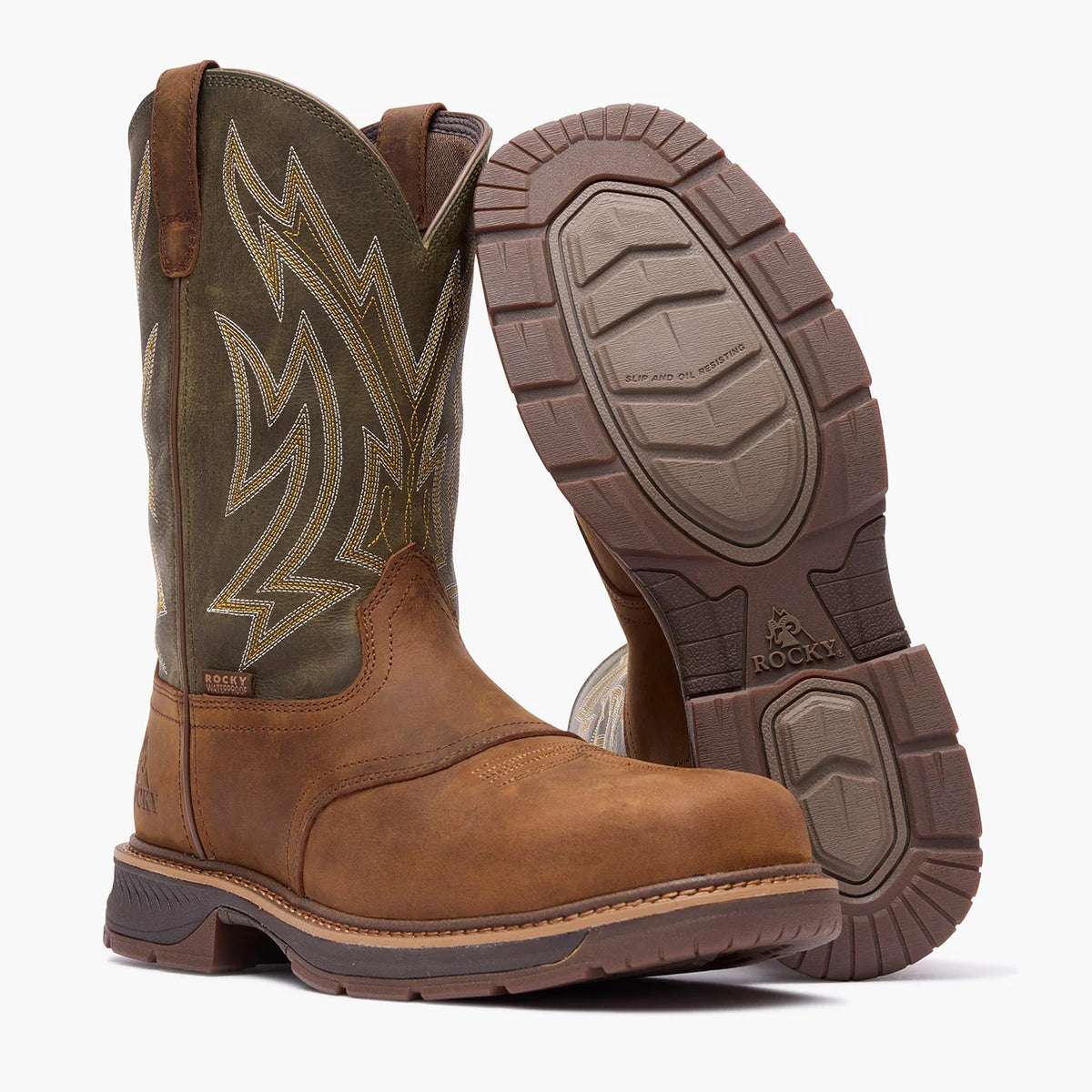men's brown & green work boot