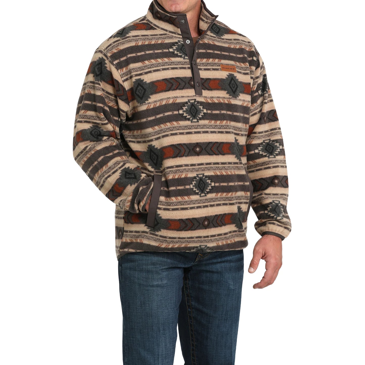Cinch Men's Brown Printed Polar Fleece Pullover