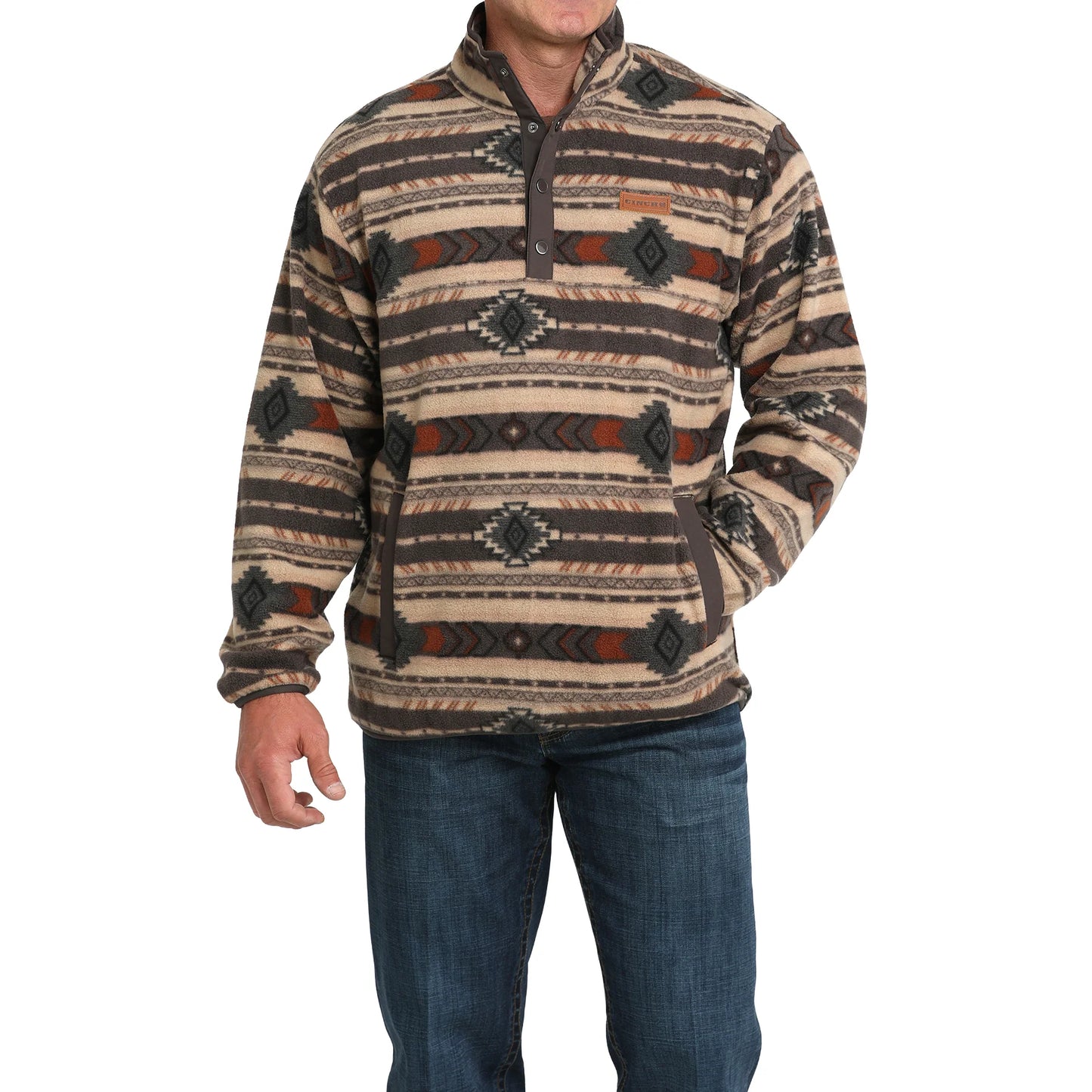 Cinch Men's Brown Printed Polar Fleece Pullover